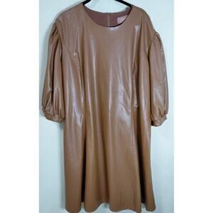 JESSAKAE Brown Faux Leather Dress Solid Long Sleeve Size 4X